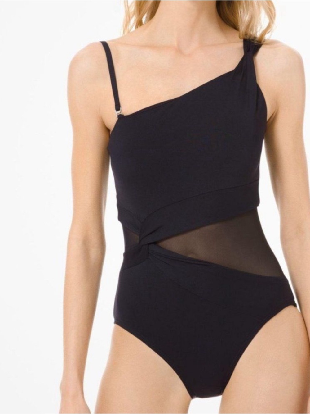Michael Kors One-Shoulder Mesh Swimsuit Black Size 14 NWT - Picture 2 of 16